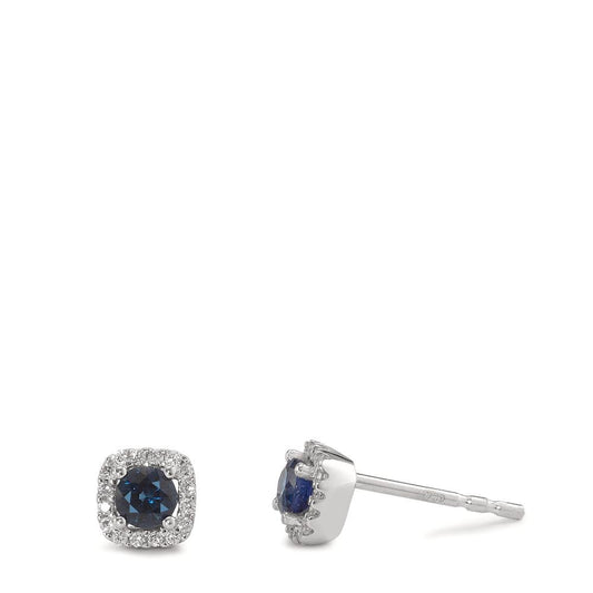 Oorknoppen 750/18K witgoud Saffier blauw, 2 Steen, Diamant wit, 0.10 ct, 24 Steen, w-si Ø5 mm