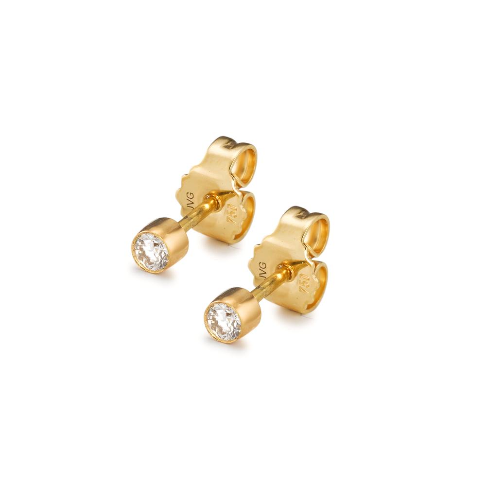 Oorknoppen 750/18 krt geel goud Diamant 0.12 ct, 2 Steen, w-si Ø3 mm