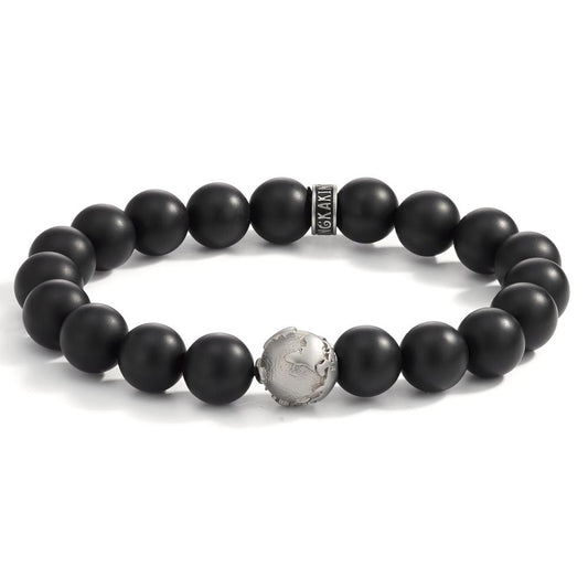 Armband Roestvrijstaal Onyx Wereldbol 22 cm