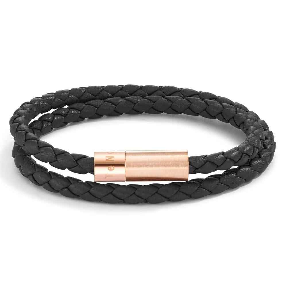 Armband Leder, Roestvrijstaal Rosé IP-gecoat 19 cm