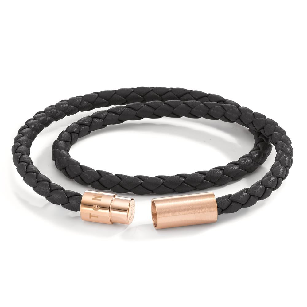 Armband Leder, Roestvrijstaal Rosé IP-gecoat 19 cm