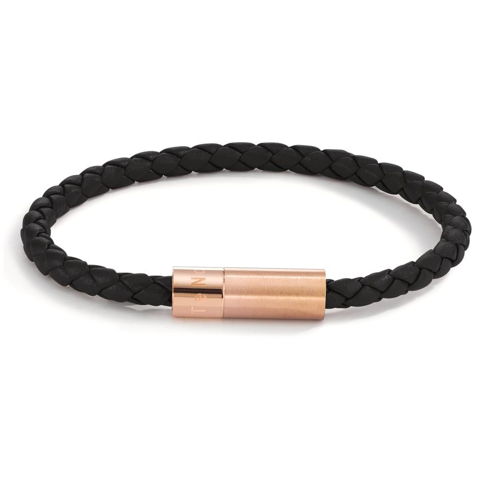 Armband Leder, Roestvrijstaal Rosé IP-gecoat 19 cm