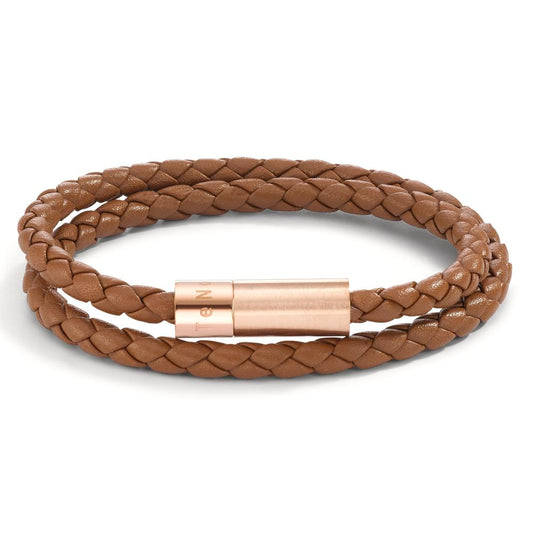 Armband Leder, Roestvrijstaal Rosé IP-gecoat 19 cm