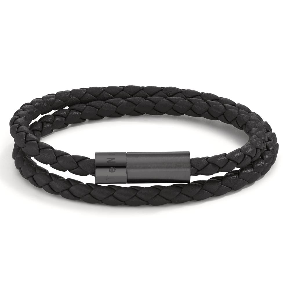 Armband Leder, Roestvrijstaal Zwart IP-gecoat 19 cm