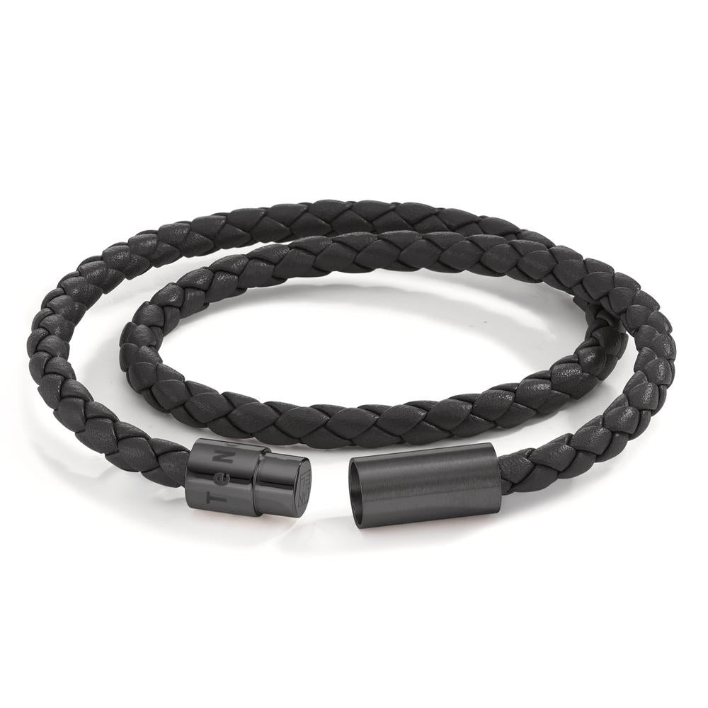 Armband Leder, Roestvrijstaal Zwart IP-gecoat 19 cm