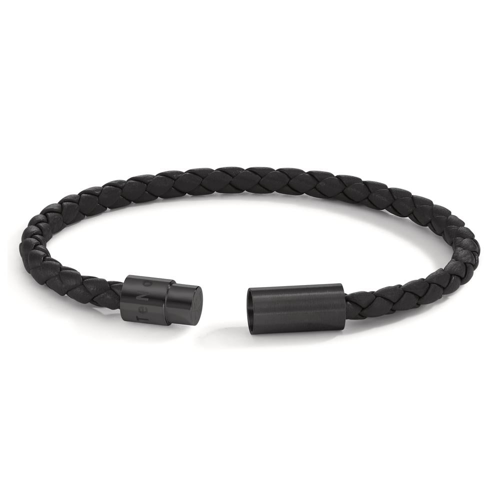 Armband Leder, Roestvrijstaal Zwart IP-gecoat 19 cm