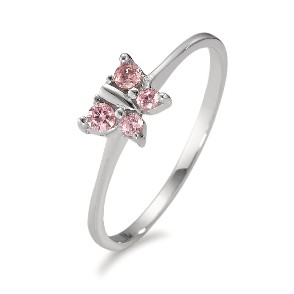 Ring Zilver Zirkonia roze, 4 Steen Gerhodineerd Vlinder