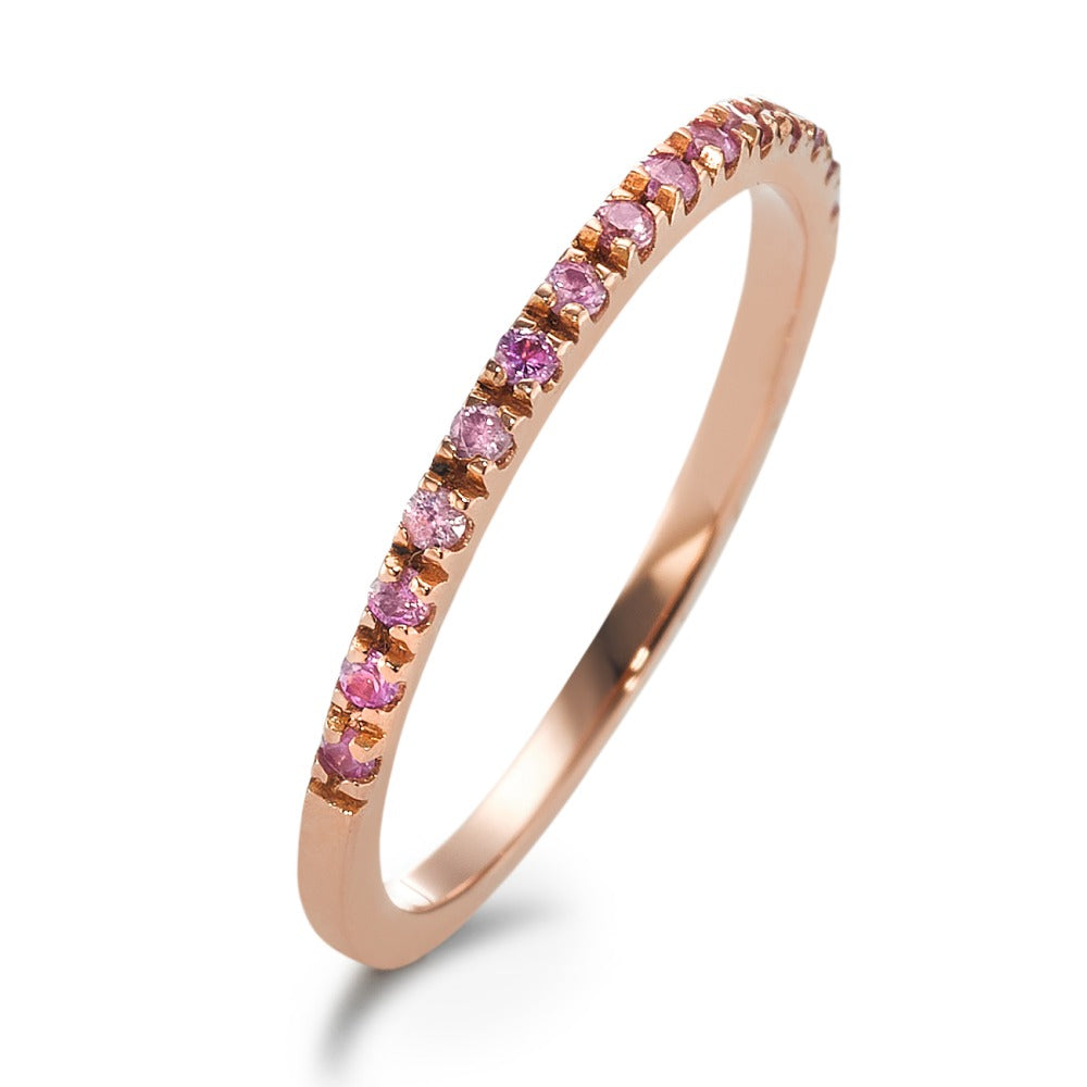 Memory ring 750/18 krt rood goud Saffier roze, 15 Steen