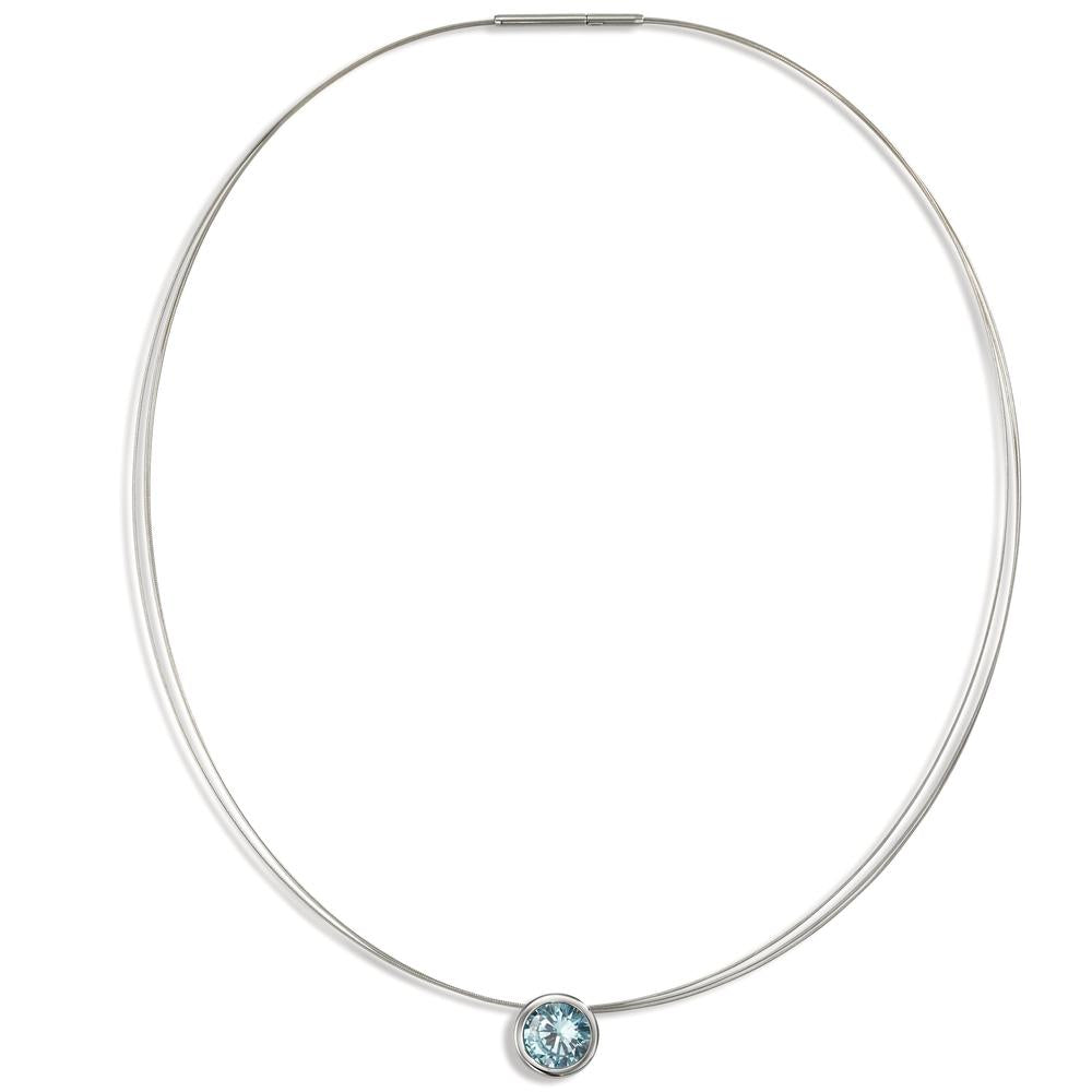 Collier Roestvrijstaal Zirkonia blauw 42 cm Ø13 mm