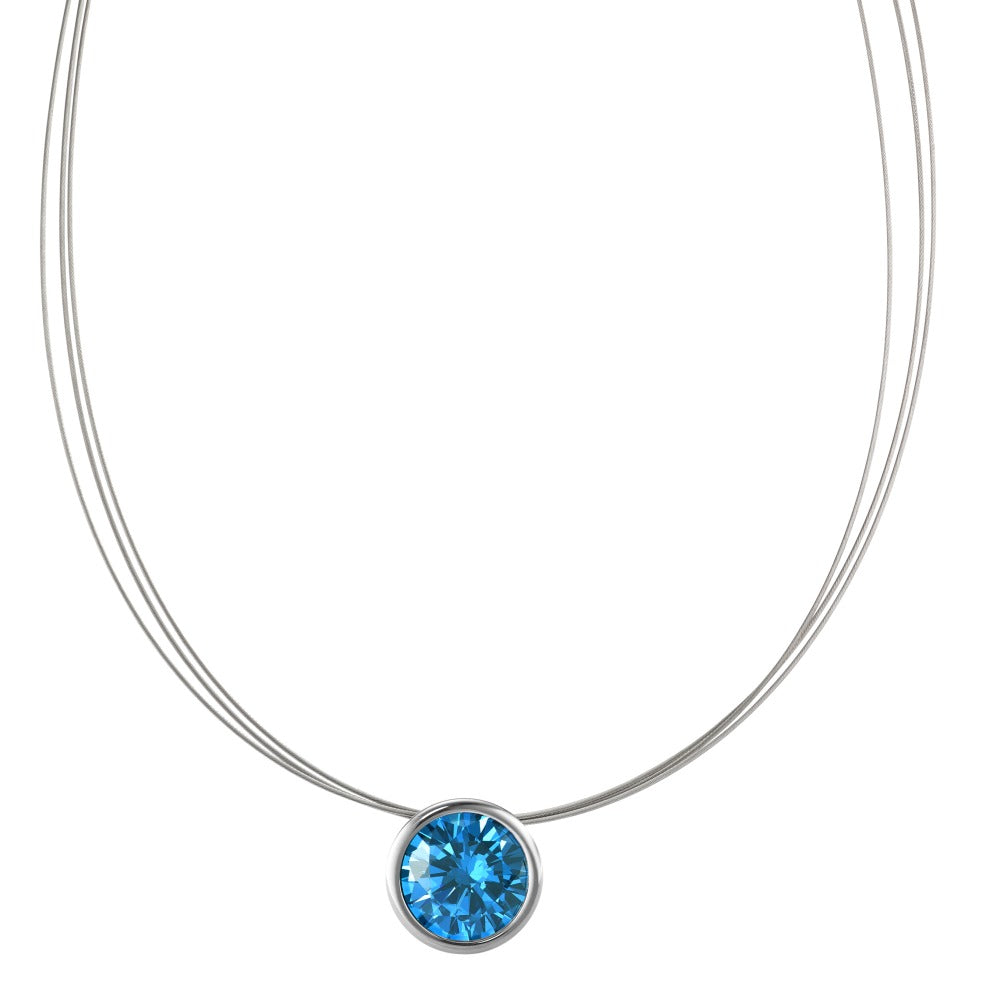 Collier Roestvrijstaal Zirkonia blauw 42 cm Ø13 mm