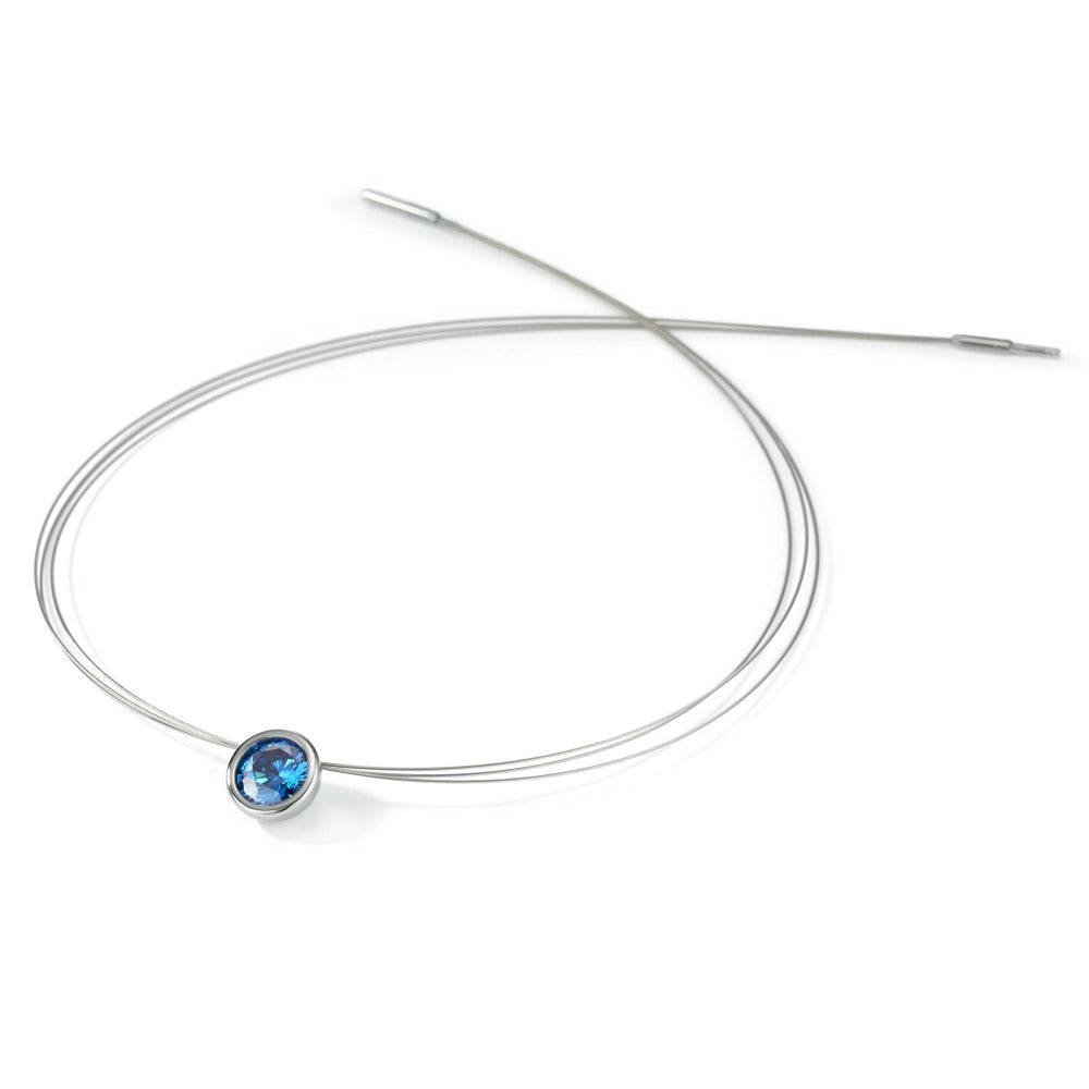 Collier Roestvrijstaal Zirkonia blauw 42 cm Ø13 mm