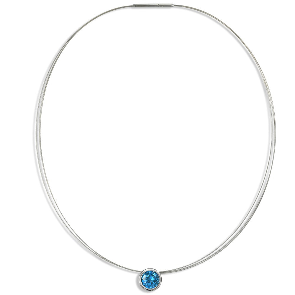 Collier Roestvrijstaal Zirkonia blauw 42 cm Ø13 mm