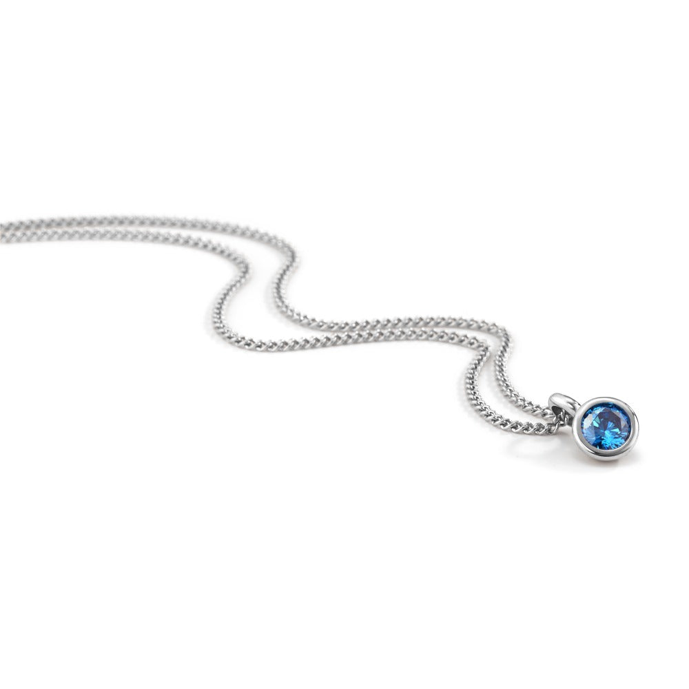 Collier met hanger Roestvrijstaal Zirkonia blauw 42 cm Ø7 mm