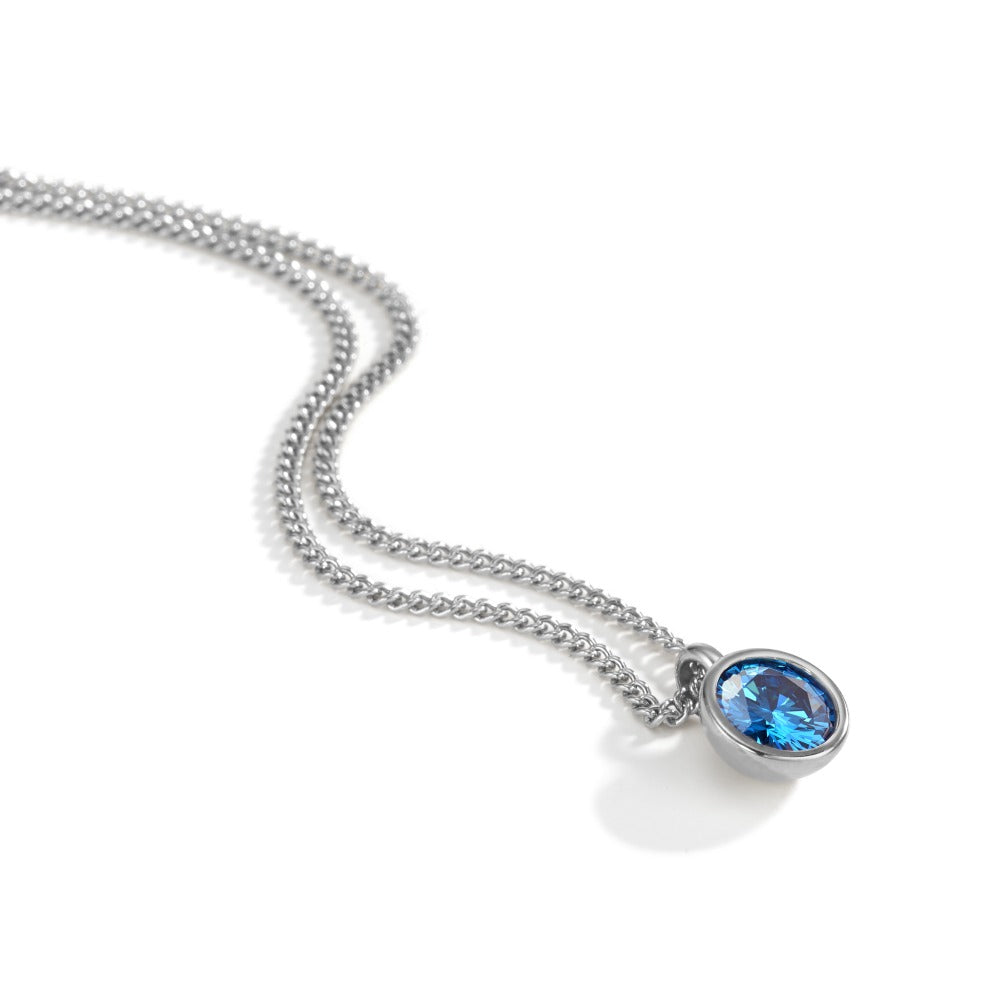 Collier met hanger Roestvrijstaal Zirkonia blauw 42 cm Ø9.5 mm