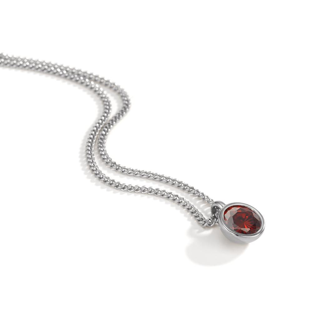 Collier met hanger Roestvrijstaal Zirkonia rood 42 cm Ø9.5 mm