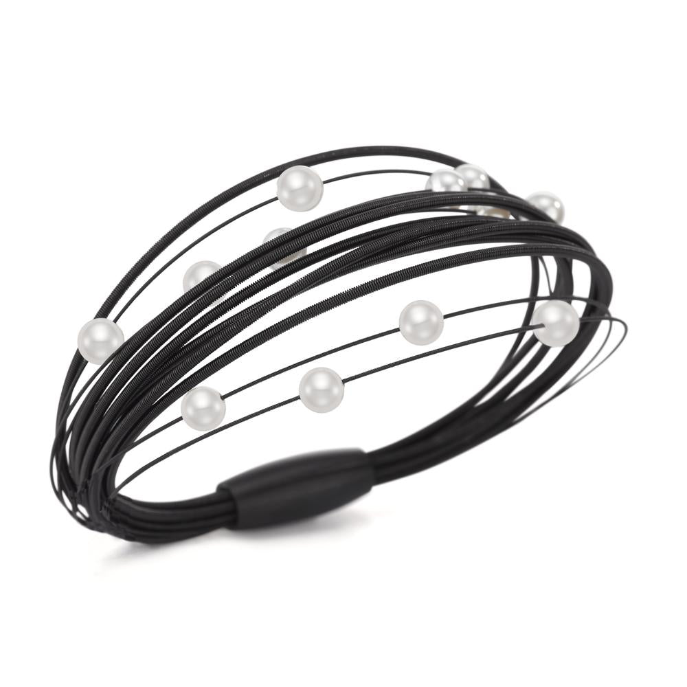 Armband Roestvrijstaal Zwart IP-gecoat Mossel Parel 19 cm