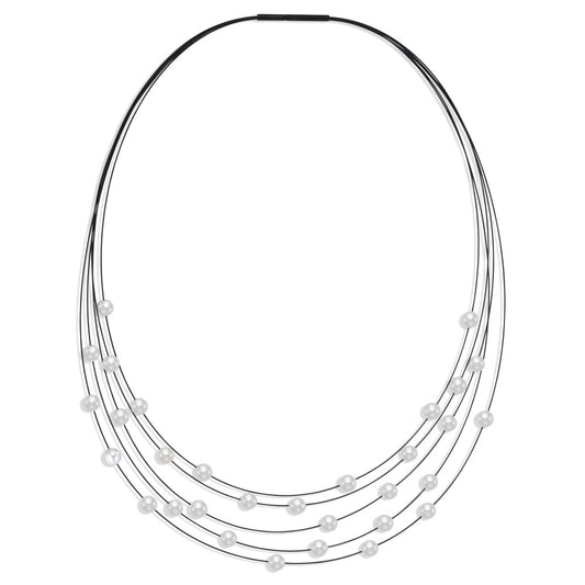 Collier Roestvrijstaal Zwart IP-gecoat Mossel Parel 42 cm