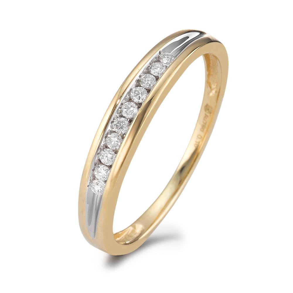 Ring 750/18 krt geel goud Diamant 0.10 ct, 10 Steen, w-si