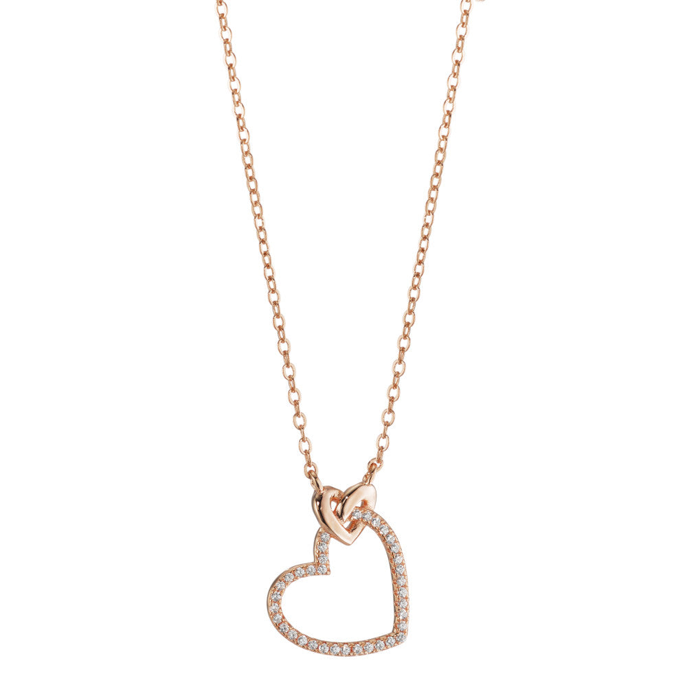 Collier Zilver Zirkonia Rosé Verguld Hart 40-45 cm