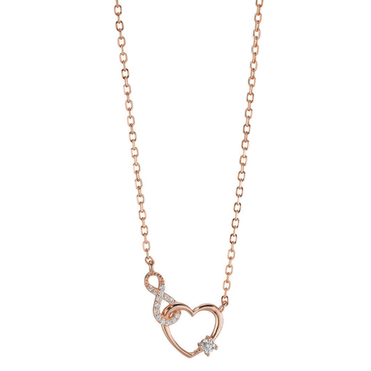 Collier Zilver Zirkonia Rosé Verguld Hart 40-45 cm