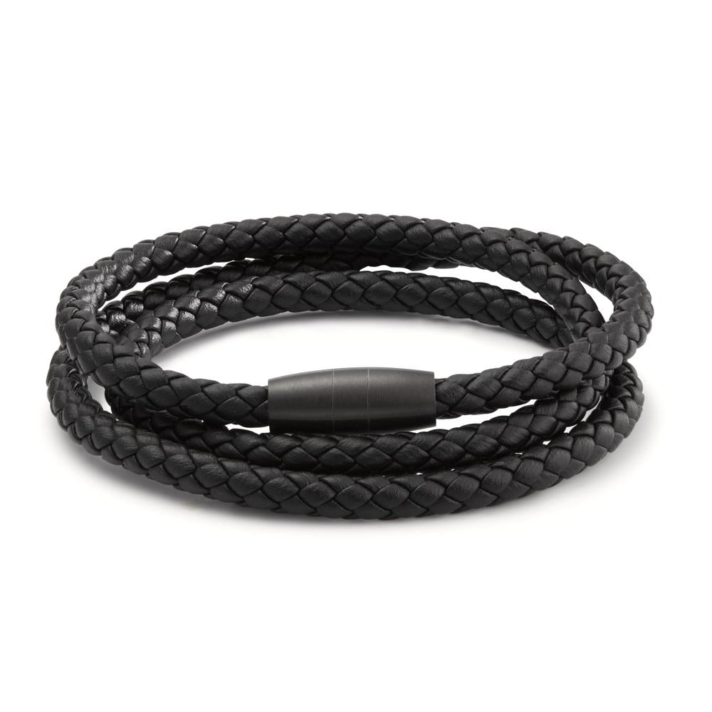 Armband Roestvrijstaal, Leder Zwart IP-gecoat 21 cm Ø5.5 mm