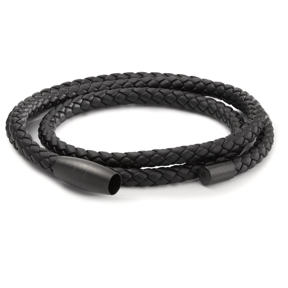 Armband Roestvrijstaal, Leder Zwart IP-gecoat 21 cm Ø5.5 mm