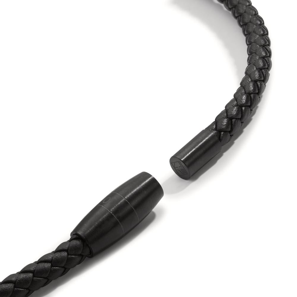 Collier Roestvrijstaal, Leder Zwart IP-gecoat 45 cm Ø5.5 mm