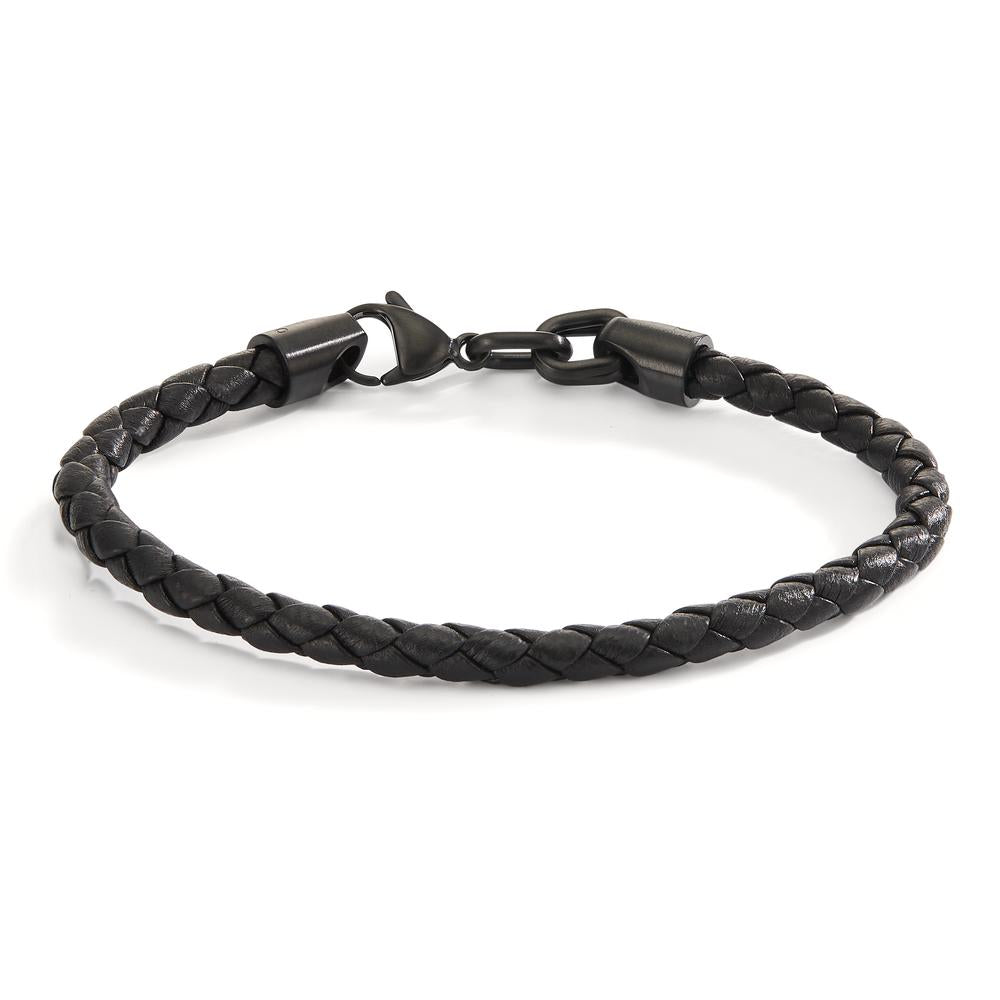 Armband Roestvrijstaal, Leder Zwart IP-gecoat 21 cm Ø5 mm