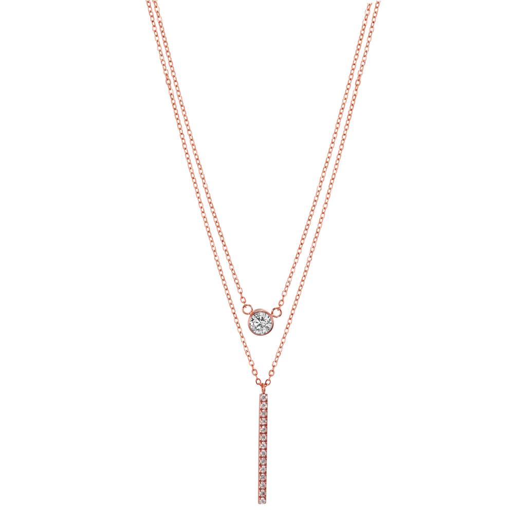 Collier Roestvrijstaal Zirkonia 15 Steen Rosé IP-gecoat 40-45 cm