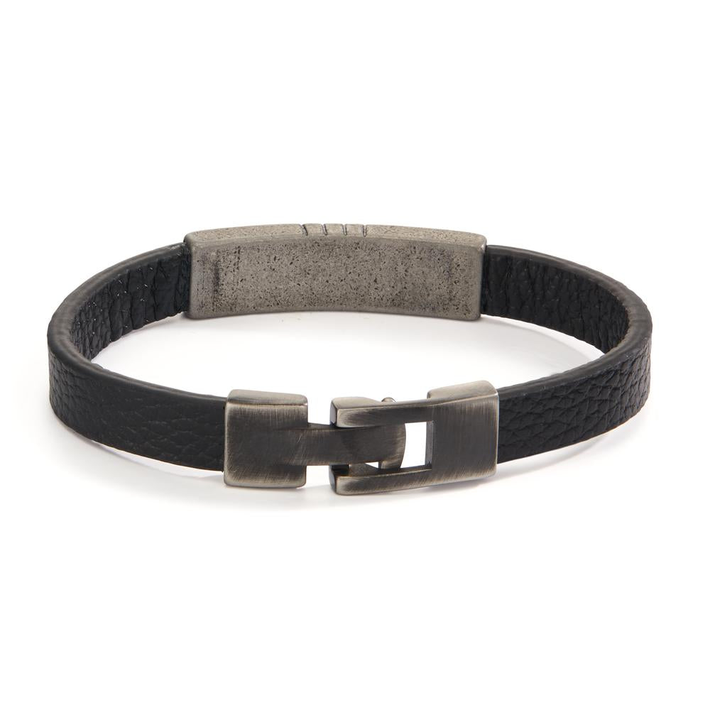 Armband Leder, Roestvrijstaal, Carbon Zwart IP-gecoat 21 cm