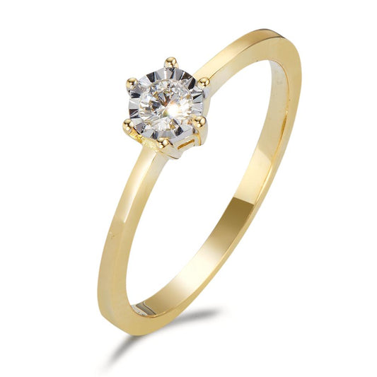 Solitaire ring 750/18 krt geel goud Diamant 0.10 ct, w-si Bi-color