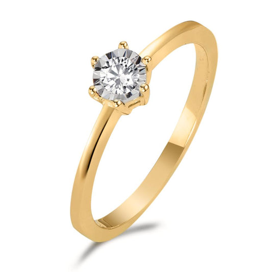 Solitaire ring 750/18K geel goud Diamant 0.10 ct, w-si Bi-color