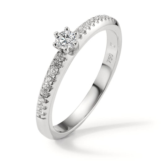Solitaire ring 750/18K krt witgoud Diamant 0.20 ct, 19 Steen, w-si