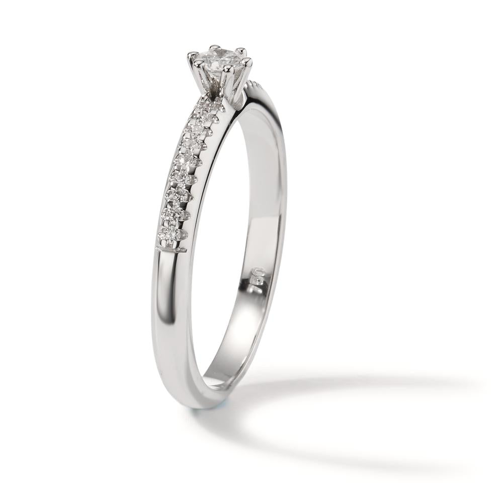 Solitaire ring 750/18K krt witgoud Diamant 0.20 ct, 19 Steen, w-si