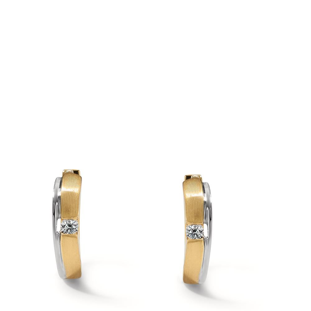 Scharnier oorringen 750/18K witgoud, 750/18K geel goud Diamant 0.05 ct, 2 Steen, w-si