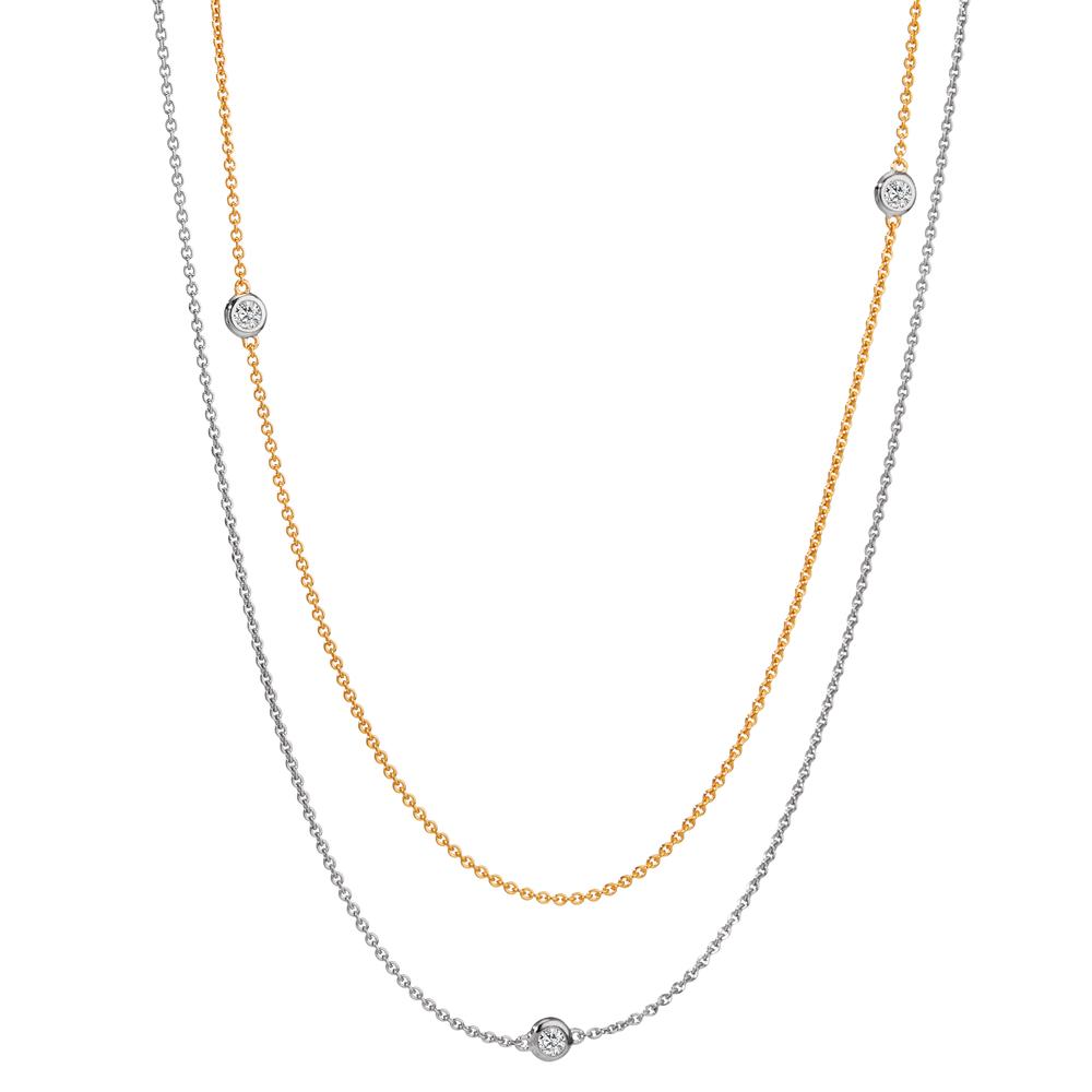 Collier 375/9K geel goud, 375/9K witgoud Zirkonia 5 Steen 42-45 cm