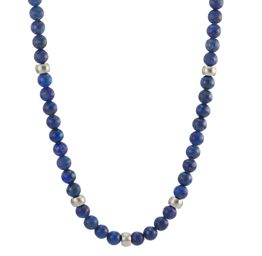 Collier Roestvrijstaal Lapis Lazuli 76 Steen 50 cm Ø6.5 mm