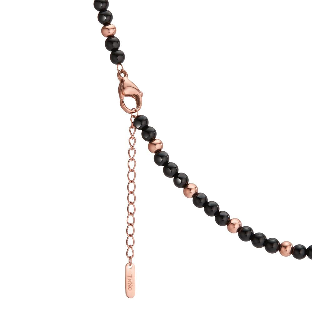 Collier Roestvrijstaal Agaat zwart Rosé IP-gecoat 42-45 cm Ø4 mm