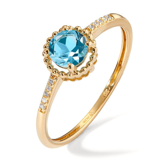 Ring 585/14 krt geel goud Topaas blauw, 11 Steen