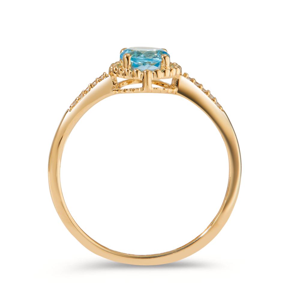 Ring 585/14 krt geel goud Topaas blauw, 11 Steen