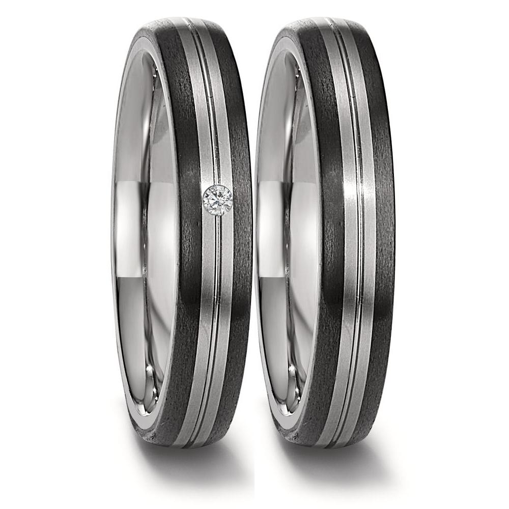 Partnerring Titanium, Carbon Diamant 0.02 ct, w-si