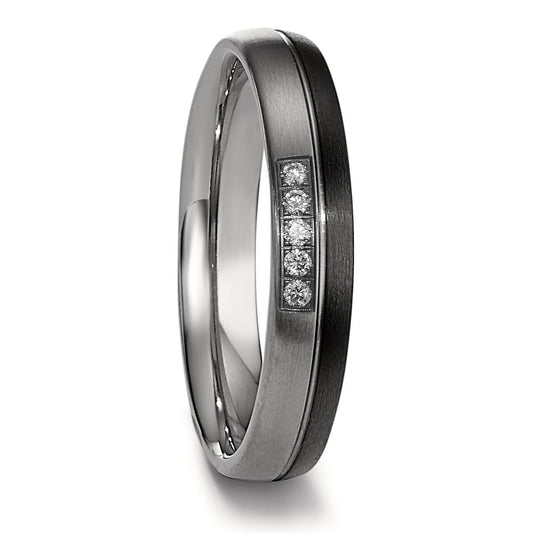 Partnerring Titanium, Carbon Diamant 0.05 ct, 5 Steen, w-si