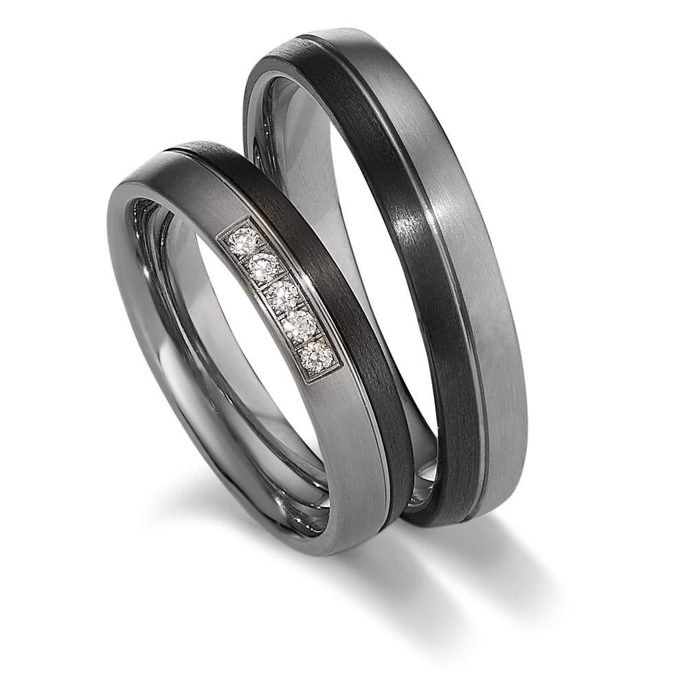 Partnerring Titanium, Carbon Diamant 0.05 ct, 5 Steen, w-si