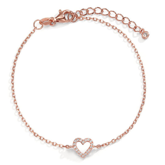 Armband Zilver Zirkonia Rosé Verguld Hart 17-20 cm