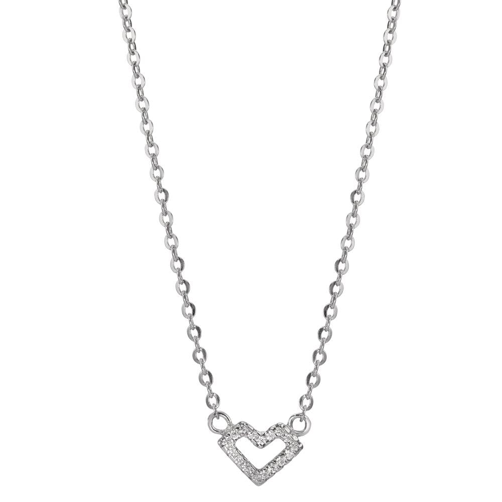 Collier Zilver Zirkonia Gerhodineerd Hart 42-45 cm