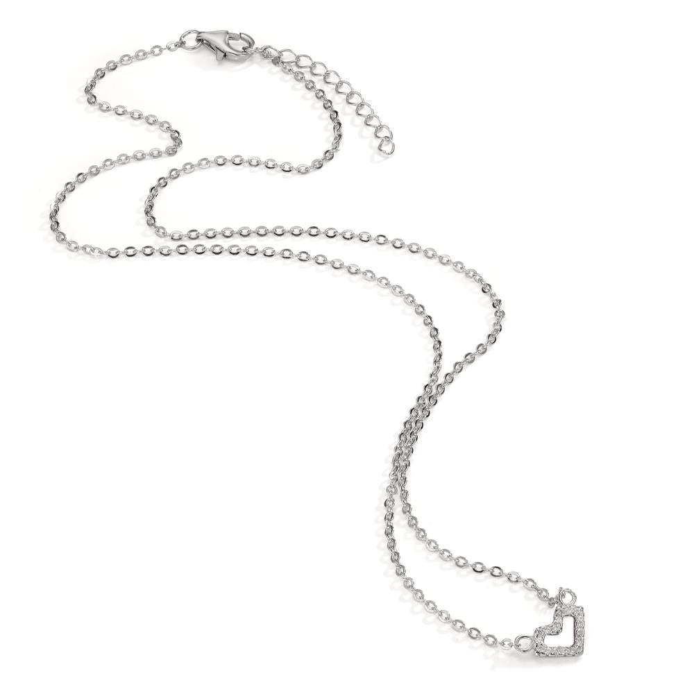 Collier Zilver Zirkonia Gerhodineerd Hart 42-45 cm