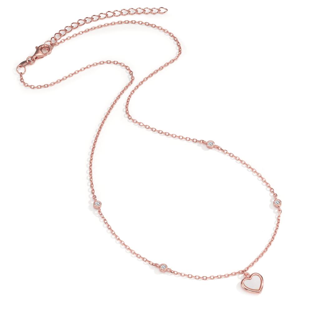 Collier Zilver Zirkonia 4 Steen Rosé Verguld Parelmoer Hart 40-45 cm