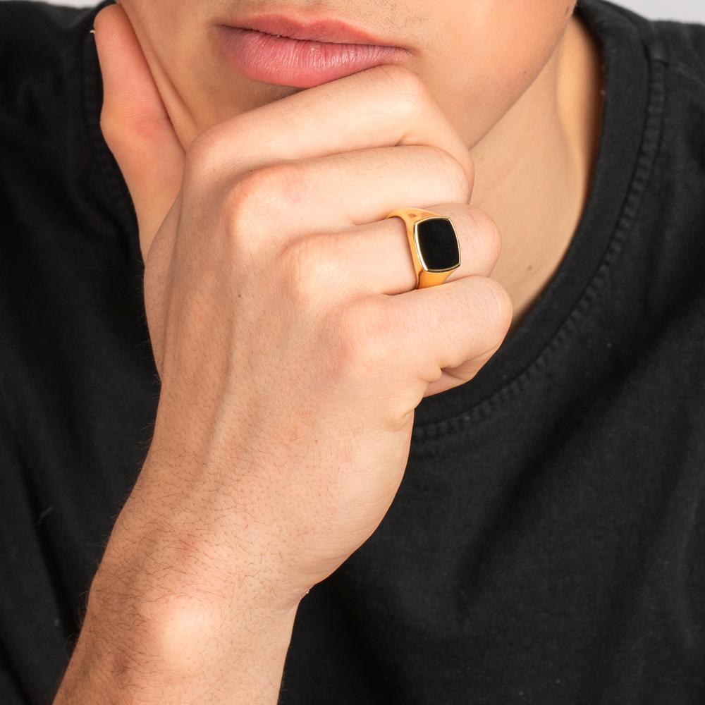 Ring Zilver Onyx Geel Verguld