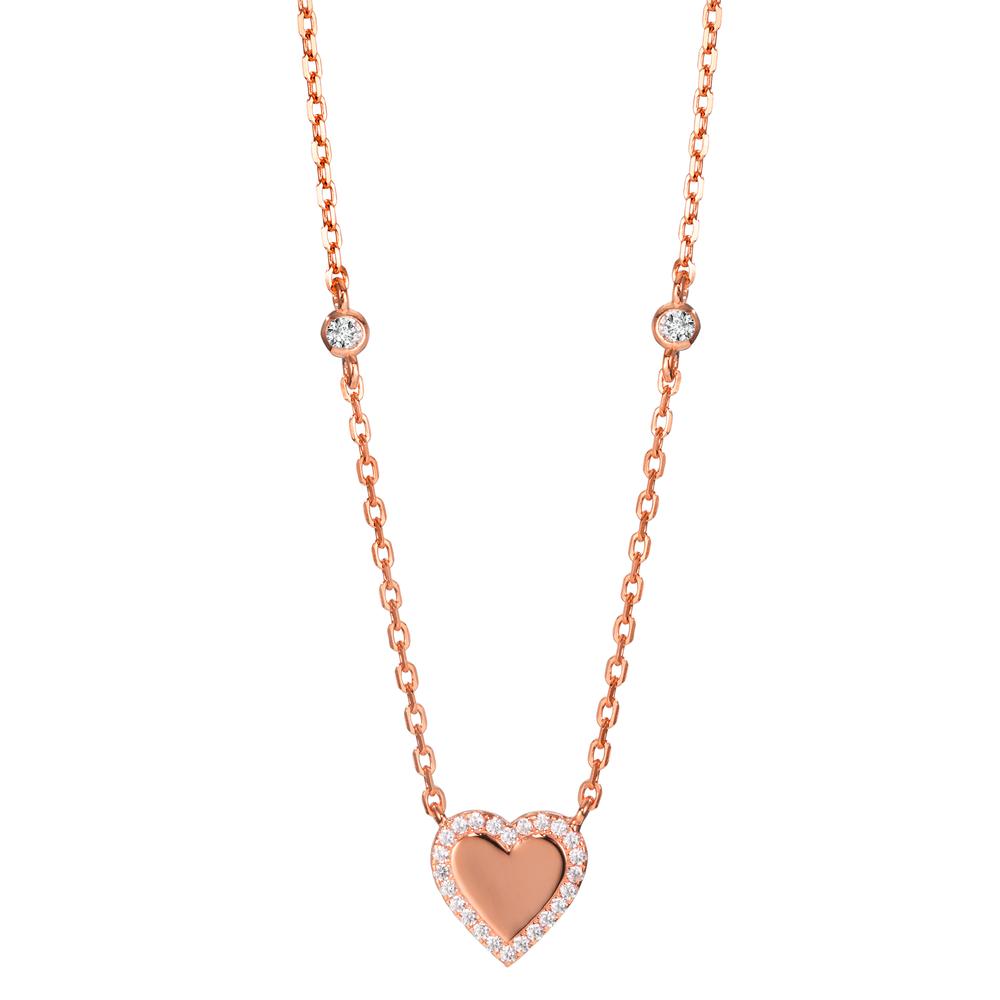 Collier Zilver Zirkonia Rosé Verguld Hart 40-45 cm