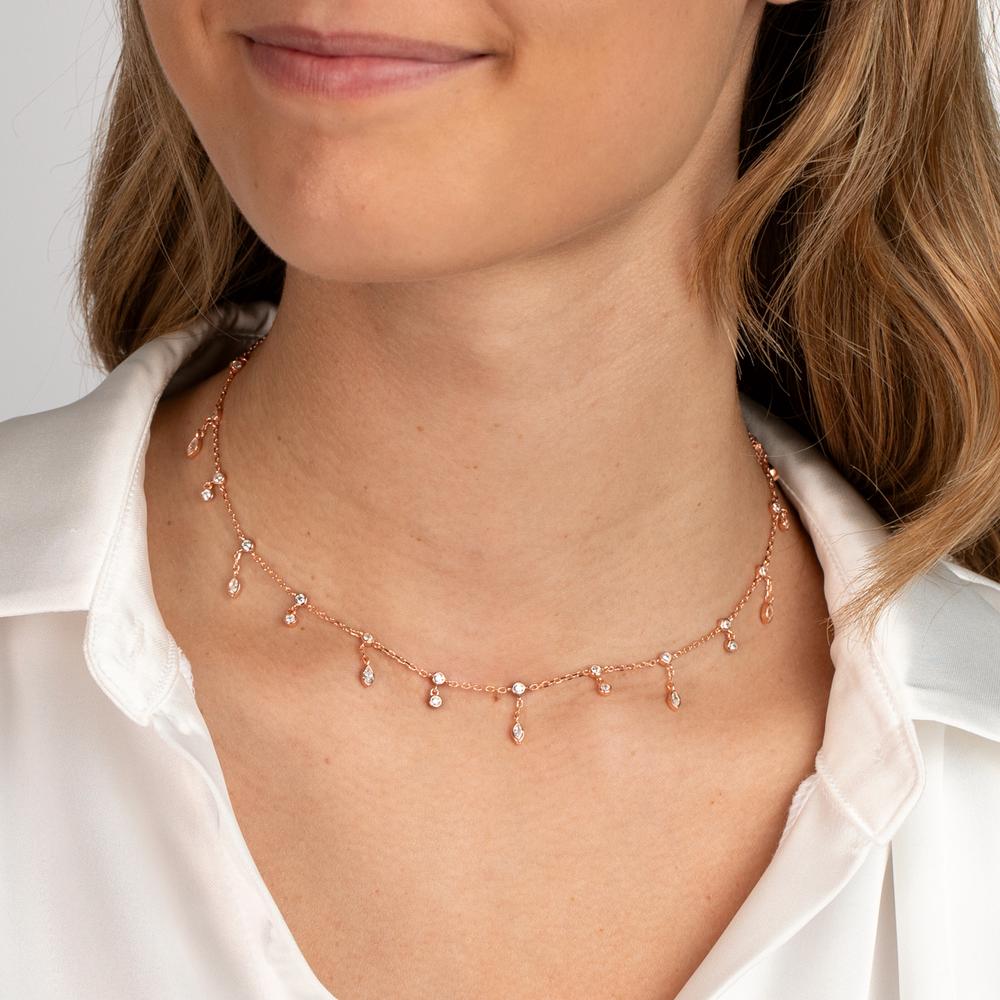 Collier Zilver Zirkonia 30 Steen Rosé Verguld 37-44 cm